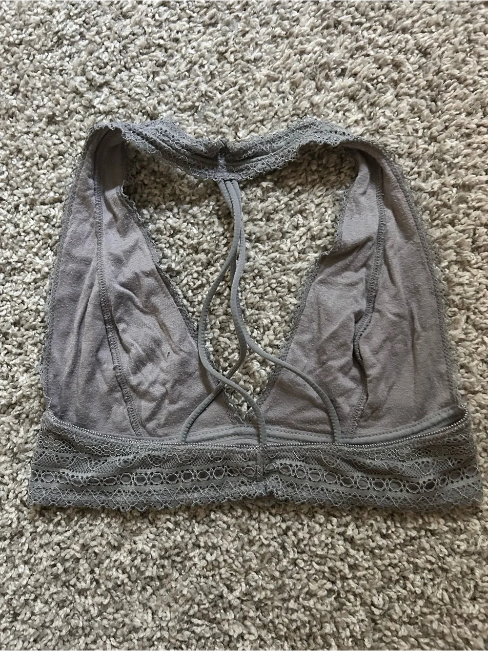 Balletcore Coquette Grey Lace Halter Strappy Racerback Bralette